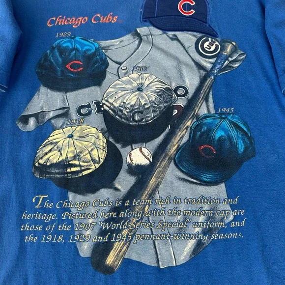 VTG 90s Chicago Cubs Single Stitch T-Shirt Pennant World Series MLB Mens Medium - Picture 2 of 11